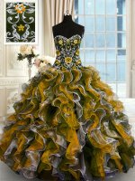 Hot Selling Multi-color Organza Lace Up Sweetheart Sleeveless Floor Length Sweet 16 Dress Beading and Ruffles