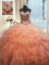 Artistic Beaded Bodice Watermelon Red and Peach Organza Lace Up Sweetheart Sleeveless Floor Length 15 Quinceanera Dress Beading and Ruffles
