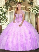 Suitable Floor Length Ball Gowns Sleeveless Lilac Quinceanera Gowns Lace Up