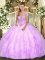 Suitable Floor Length Ball Gowns Sleeveless Lilac Quinceanera Gowns Lace Up