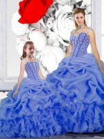 Nice Straps Sleeveless Organza Quinceanera Gowns Beading and Ruffles and Pick Ups Lace Up