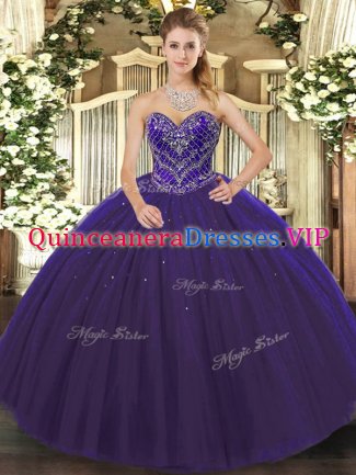 Colorful Tulle Sleeveless Floor Length Quinceanera Gown and Beading