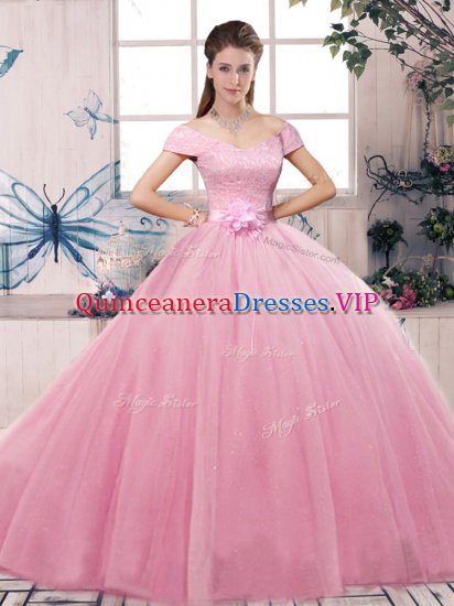 Luxurious Short Sleeves Lace Up Floor Length Lace and Hand Made Flower Vestidos de Quinceanera - Click Image to Close