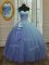 Beading and Ruching Quince Ball Gowns Blue Lace Up Sleeveless Floor Length