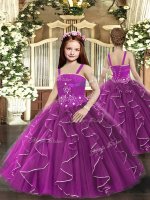 Excellent Ruffles Little Girls Pageant Gowns Purple Lace Up Sleeveless Floor Length