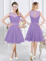 Inexpensive Scoop Ruching Damas Dress Lavender Zipper Sleeveless Knee Length