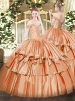 Enchanting Orange Red Off The Shoulder Neckline Beading and Ruffled Layers Quinceanera Gowns Sleeveless Lace Up