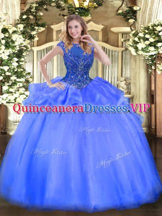 Wonderful Organza Cap Sleeves Floor Length Quinceanera Gown and Beading