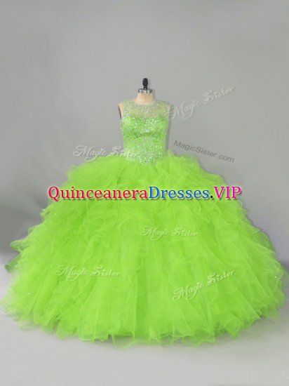 Fabulous Tulle Lace Up Sweet 16 Quinceanera Dress Sleeveless Beading and Ruffles - Click Image to Close