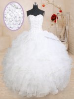 Sweet White Organza Lace Up Sweetheart Sleeveless Floor Length Quinceanera Gowns Beading and Ruffles(SKU PSSW0179BIZ)