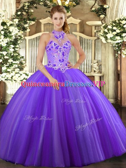 Great Tulle Sleeveless Floor Length Quince Ball Gowns and Embroidery - Click Image to Close