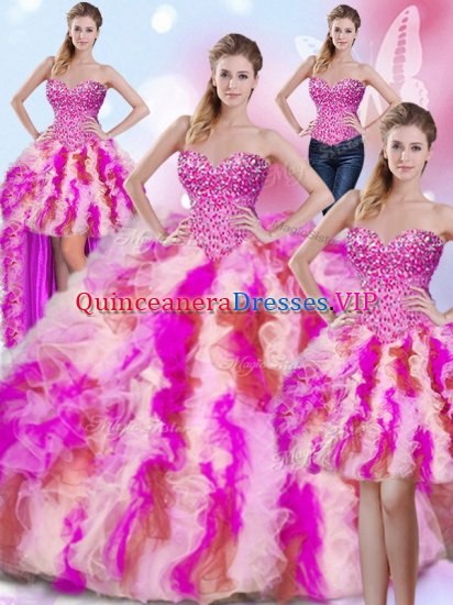 Flare Four Piece Sleeveless Beading and Ruffles Lace Up Quinceanera Gown - Click Image to Close