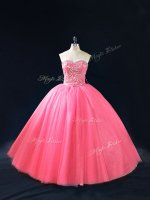 Fancy Ball Gowns Quinceanera Dress Hot Pink Sweetheart Tulle Sleeveless Floor Length Side Zipper