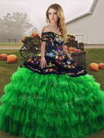 Top Selling Sleeveless Embroidery and Ruffled Layers Lace Up Quinceanera Gowns