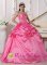 Hungerford Berkshire Beading and Flowers Decorate Modest Hot Pink Quinceanera Dress With Sweetheart Neckline