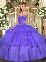 Cheap Sweetheart Sleeveless Tulle Sweet 16 Dress Beading and Ruffled Layers Lace Up