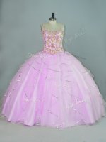 Admirable Tulle Straps Sleeveless Lace Up Ruffles Sweet 16 Quinceanera Dress in Lilac