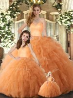 Dramatic Orange Quinceanera Gown Military Ball and Sweet 16 and Quinceanera with Ruffles Sweetheart Sleeveless Lace Up