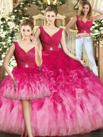 V-neck Sleeveless Lace Up 15 Quinceanera Dress Multi-color Tulle