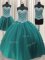Three Piece Teal Sweetheart Neckline Beading and Sequins Quinceanera Dresses Sleeveless Lace Up