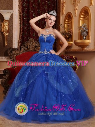 Appliques and Beading Blue For Affordable Quinceanera Dress Sweetheart Tulle IN Melgar colombia