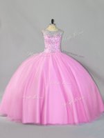 Baby Pink Scoop Zipper Sequins Quince Ball Gowns Sleeveless