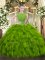 Olive Green Sleeveless Organza Zipper Ball Gown Prom Dress for Military Ball and Sweet 16 and Quinceanera