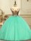 Scoop Sleeveless Ball Gown Prom Dress Floor Length Appliques Apple Green Organza