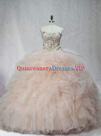 Affordable Champagne Ball Gowns Sweetheart Sleeveless Tulle Lace Up Beading and Ruffles Quinceanera Dress - Click Image to Close