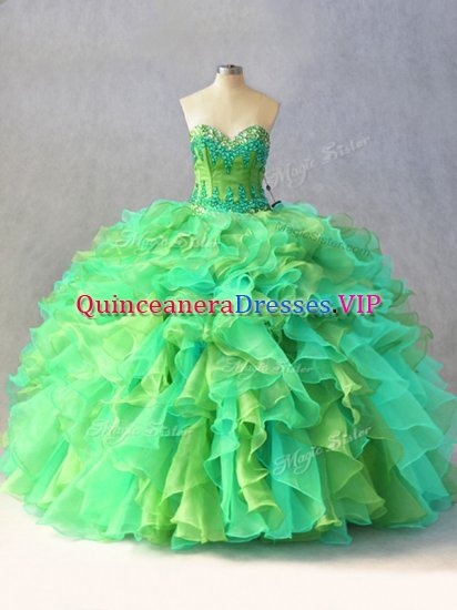 Multi-color Lace Up 15th Birthday Dress Beading and Ruffles Sleeveless Floor Length - Click Image to Close