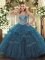 Teal Lace Up Vestidos de Quinceanera Beading and Ruffles Sleeveless Floor Length