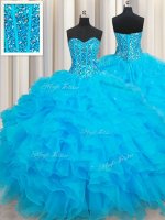 New Arrival Organza Sweetheart Sleeveless Lace Up Beading and Ruffles Quinceanera Dress in Baby Blue