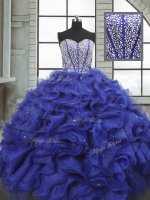 Luxury Blue Sleeveless Organza Lace Up Quinceanera Dress for Military Ball and Sweet 16 and Quinceanera(SKU PSSW0695BIZ)