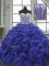 Luxury Blue Sleeveless Organza Lace Up Quinceanera Dress for Military Ball and Sweet 16 and Quinceanera