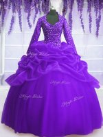 Beauteous Purple Zipper Quinceanera Gowns Sequins and Pick Ups Long Sleeves Floor Length(SKU PSSW092-7BIZ)