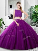 Modern Scoop Sleeveless Tulle Sweet 16 Dress Lace and Ruching Zipper