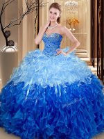 Designer Ball Gowns 15 Quinceanera Dress Multi-color Sweetheart Organza Sleeveless Floor Length Lace Up