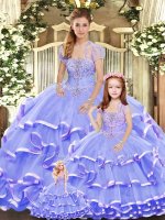 Spectacular Sleeveless Lace Up Floor Length Beading and Ruffled Layers Quince Ball Gowns