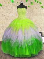 Top Selling Sleeveless Tulle Floor Length Lace Up Sweet 16 Dresses in Multi-color with Beading and Ruffles and Sequins