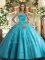 Superior Aqua Blue Sleeveless Floor Length Beading and Appliques and Ruffled Layers Lace Up Sweet 16 Dress