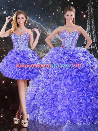 Purple Three Pieces Beading and Ruffles 15 Quinceanera Dress Lace Up Organza Sleeveless Floor Length - Click Image to Close
