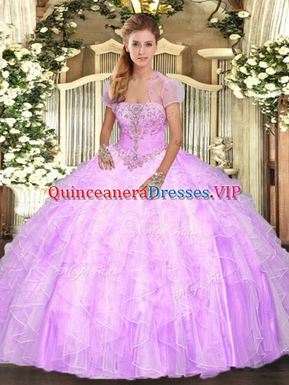 Suitable Floor Length Ball Gowns Sleeveless Lilac Quinceanera Gowns Lace Up - Click Image to Close