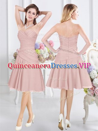 Elegant A-line Damas Dress Pink Sweetheart Chiffon Sleeveless Knee Length Zipper