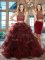 Burgundy Quinceanera Dresses Military Ball and Sweet 16 and Quinceanera with Beading and Ruffles Halter Top Sleeveless Brush Train Backless
