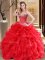 Red Lace Up Sweet 16 Dresses Beading and Ruffles Sleeveless Floor Length