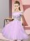 Lilac Lace Up Quinceanera Court of Honor Dress Appliques Short Sleeves Knee Length
