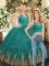 Turquoise Sleeveless Embroidery Floor Length Sweet 16 Dress