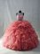 Watermelon Red Zipper Ball Gown Prom Dress Beading Sleeveless Floor Length Brush Train