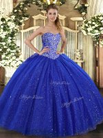 Customized Ball Gowns 15th Birthday Dress Royal Blue Sweetheart Tulle Sleeveless Floor Length Lace Up