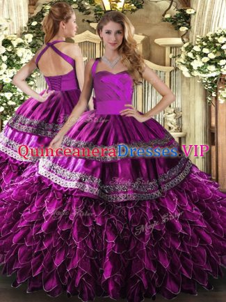 Elegant Sleeveless Lace Up Floor Length Embroidery and Ruffles Sweet 16 Dresses